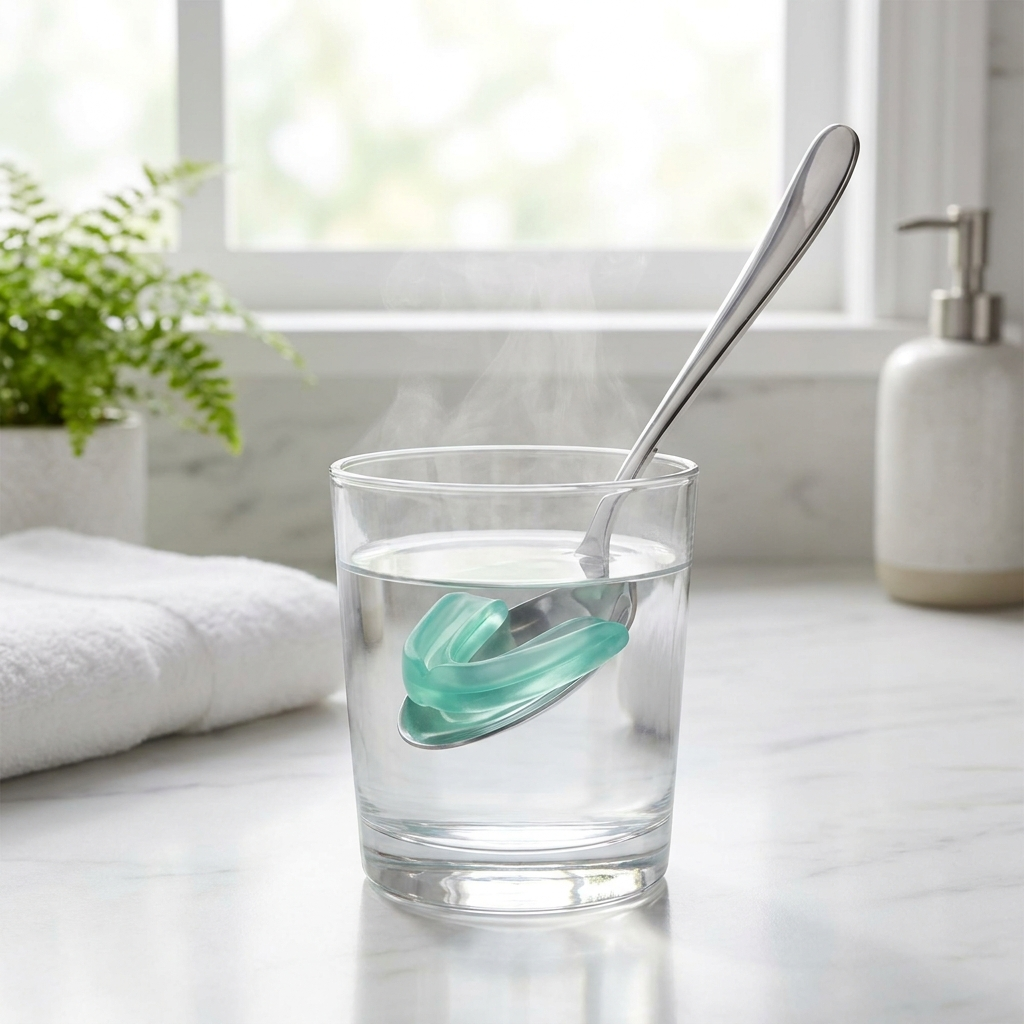 Softening the Snorvana mouthpiece in warm water before moulding