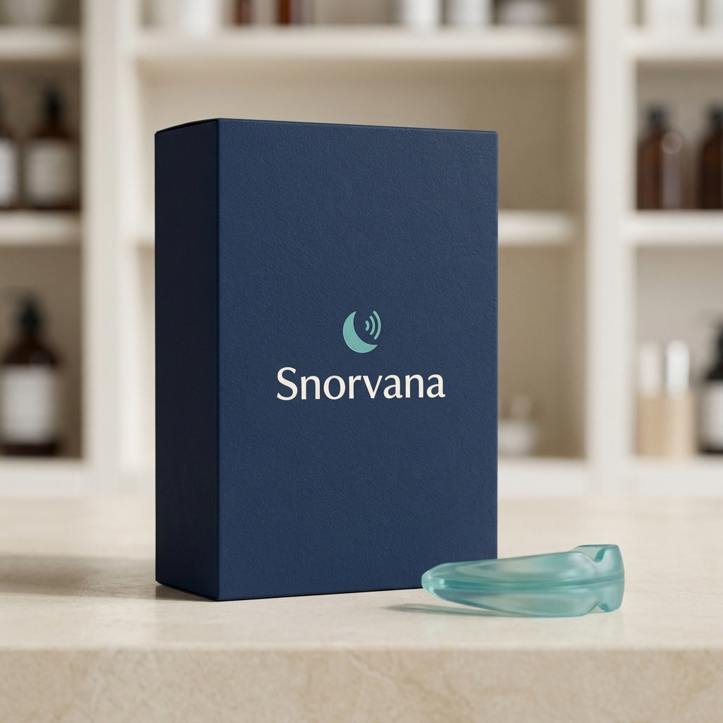 Snorvana navy gift box with teal mouthpiece