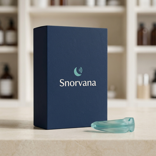 Snorvana navy gift box with teal mouthpiece