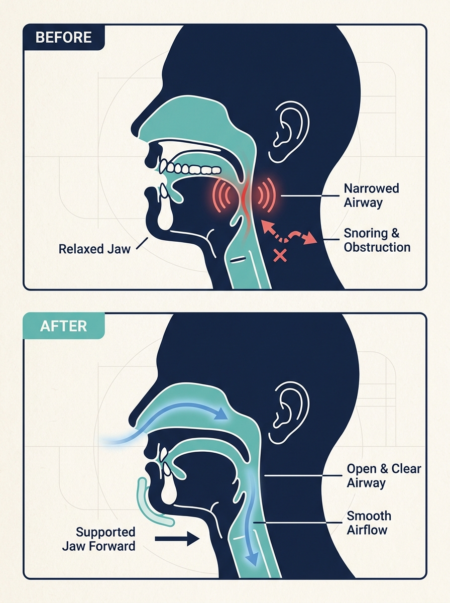How Snorvana gently supports the jaw to open the airway